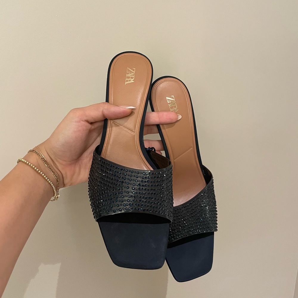 Navy rhinestone heels